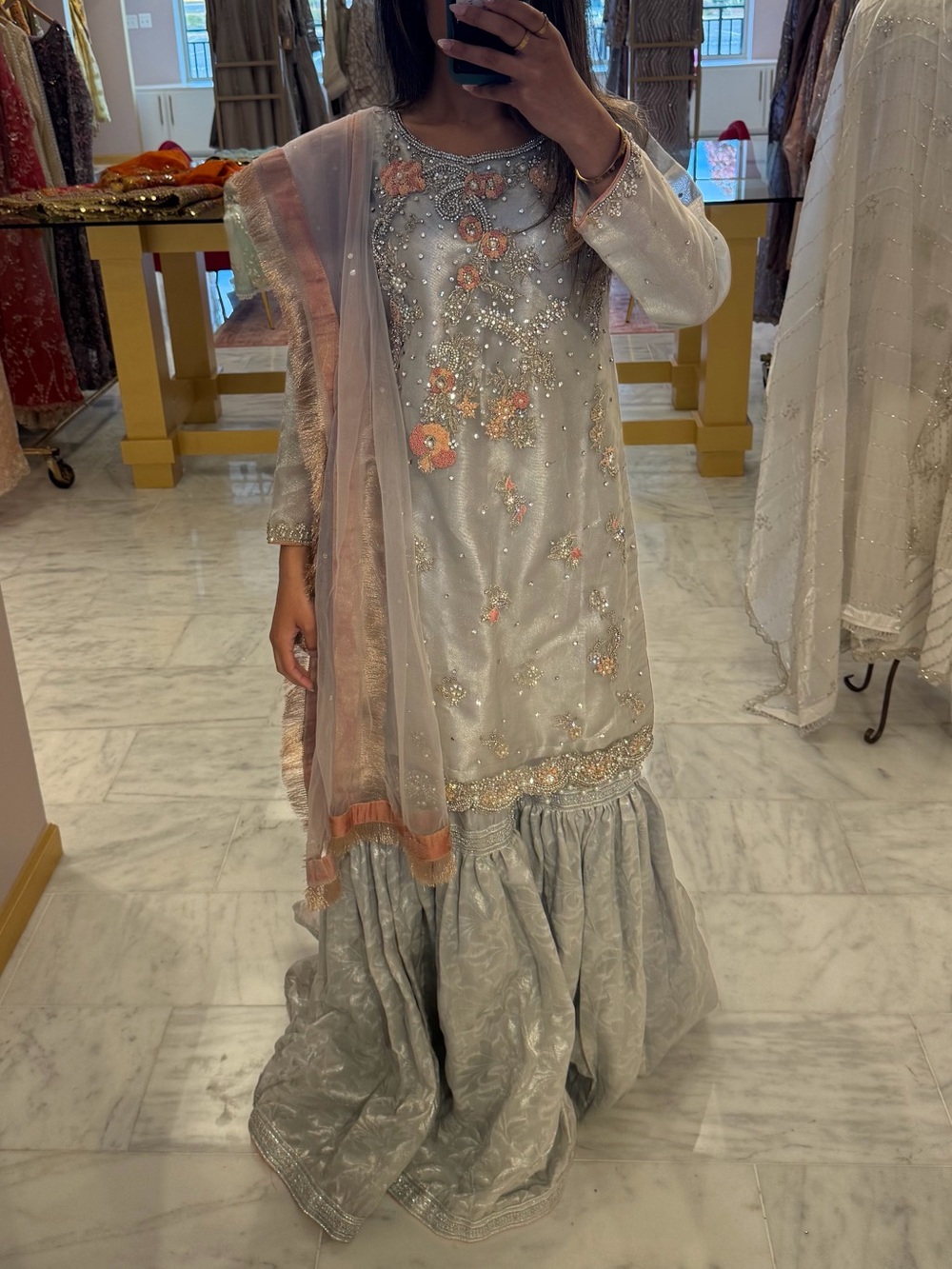 Elegant Silver Embellished Women’s Dress with Pink Accents